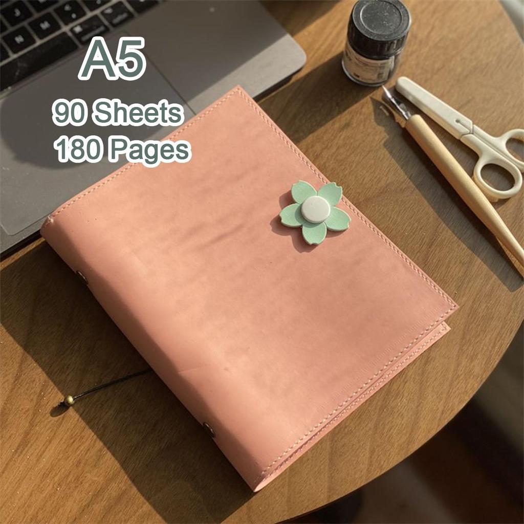 A5 travel diary, girls' leather notebook, student notebook, memo, 90 sheets, 180 pages, replaceable inner pages