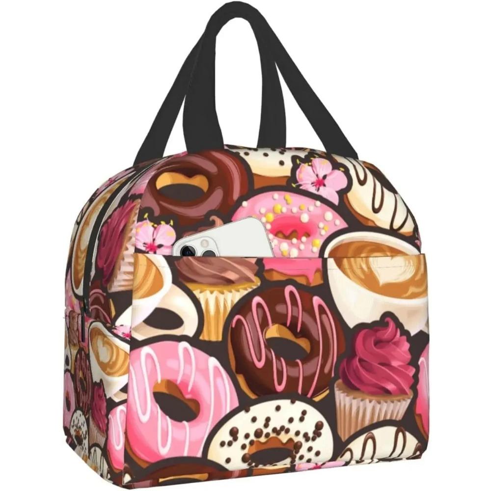 Geantă de prânz dulce Kawaii cu gogoși, pentru călătorii, muncă, bento, reutilizabilă, tip tote, cutii de picnic, genți container izolate pentru femei, bărbați, băieți, fete