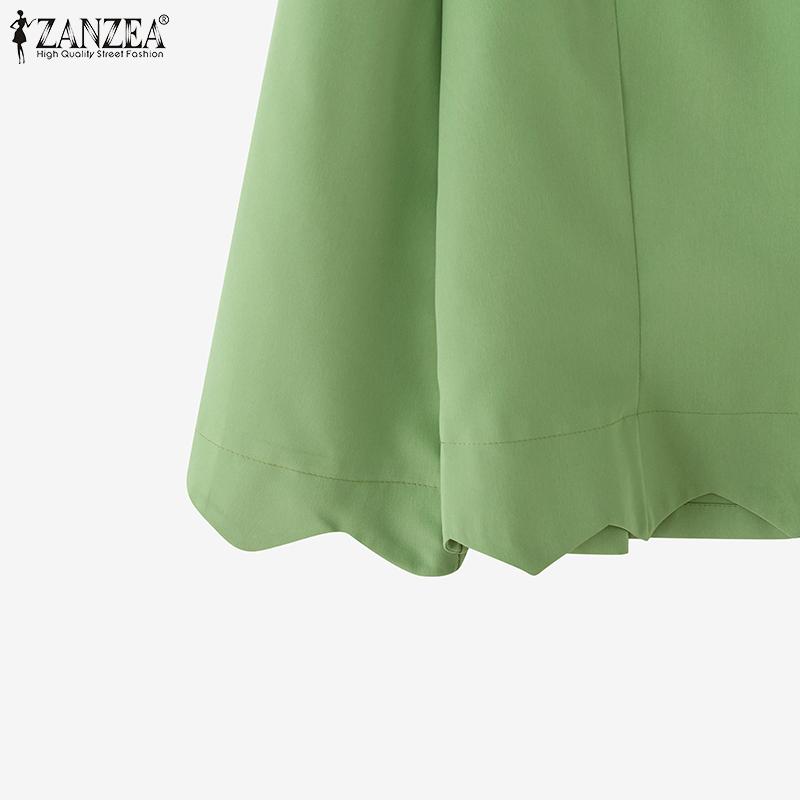 ZANZEA Damen V-Ausschnitt Locker Lässig 3/4 Ärmel Einfarbig Bluse