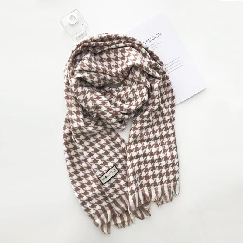 Versatile Houndstooth Check Cashmere Scarf Winter New Cute Girl Student Scarf Couple Korean Version Pink
