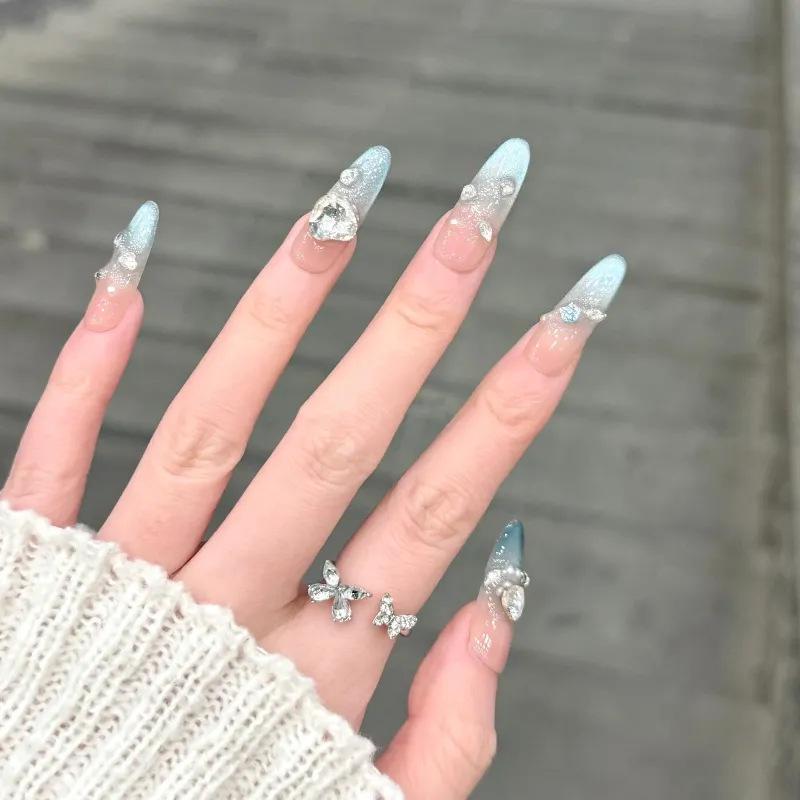 Super Flash Style: High-Class Aura Cat Eye Handmade Nail Tips for Young Ladies