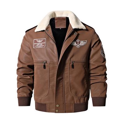 Podzim Zima Pánská kožená bunda na motorku Kožešinový límec Vintage Hnědý Fleece Umělá kůže Vepřovice Military Bomber Bundy 8xl