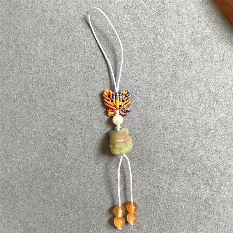 Natural Salt Source Agate Nine-Tailed Fox Mobile Phone Hanging Fashionable Versatile Peach Blossom Hand-Woven Butterfly Finished Pendant