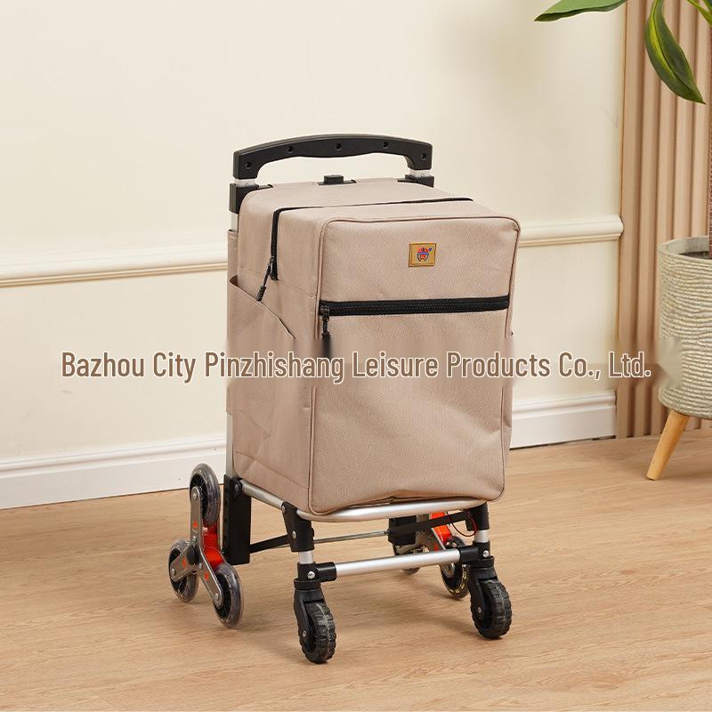 Compact Aluminum Stair-Climbing Shopping Cart with Cloth Bag and Pull Rod