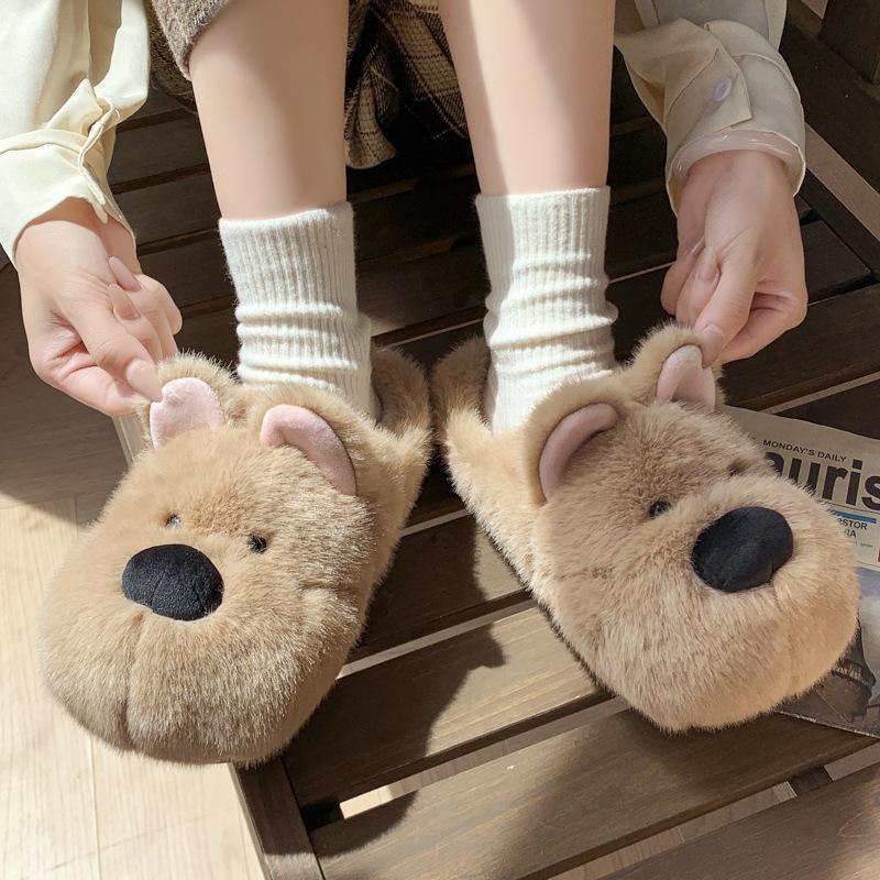 Cute Puppy Cotton Slippers Winter Home Indoor Plush Warm Home Soft Bottom Non-slip Cotton Mop