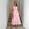 Robe Imprimée à Bretelles et Décolleté Carré, Ajustée et Élégante, avec un Look Frais et Doux, Une Robe Longue Adaptée à des Vacances Élégantes.