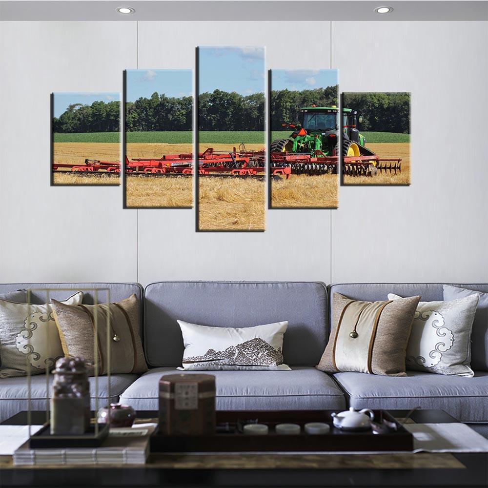 5 Panel Posters Retro Tractor Harvest On Farm Wall Art Pictures Home Decor Modular Canvas HD Paintings Living Room Decoration