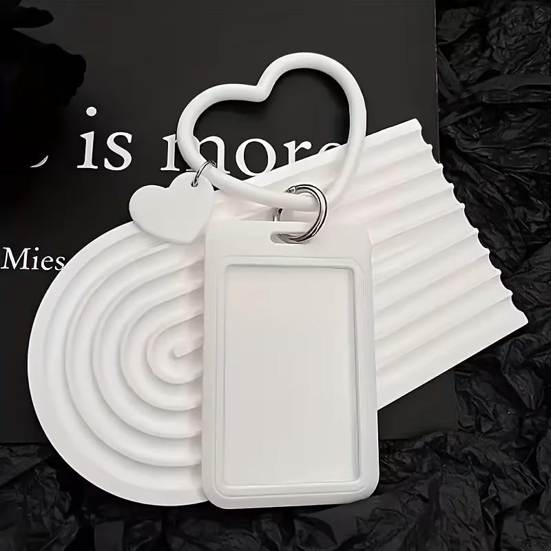 Korean Style Aesthetic Credit Card Holder Case Cute Macaron Color Heart Keychain Badge Id Business Card Holdersfor Students