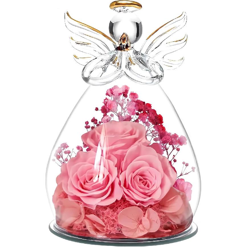 Preserved Flower Rose Gift for Mom Grandma Birthday Mother's Day Wedding Three Pink Rose in Glass