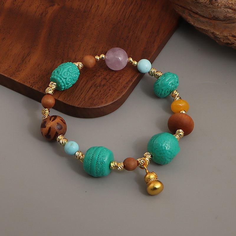 New Chinese Magnesite Turquoise Sandalwood Bracelet Design Gentle White Nine-tailed Fox Red Agate Accessories Fashion Bracelet