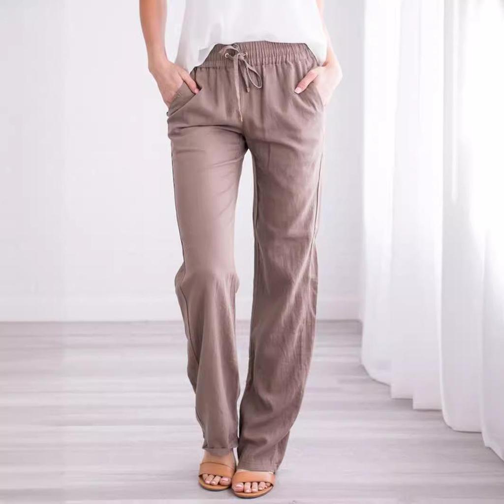 Women Cotton Linen Trousers Spring Summer Straight Baggy Pants for Lady Casual Wide Leg Pants Women