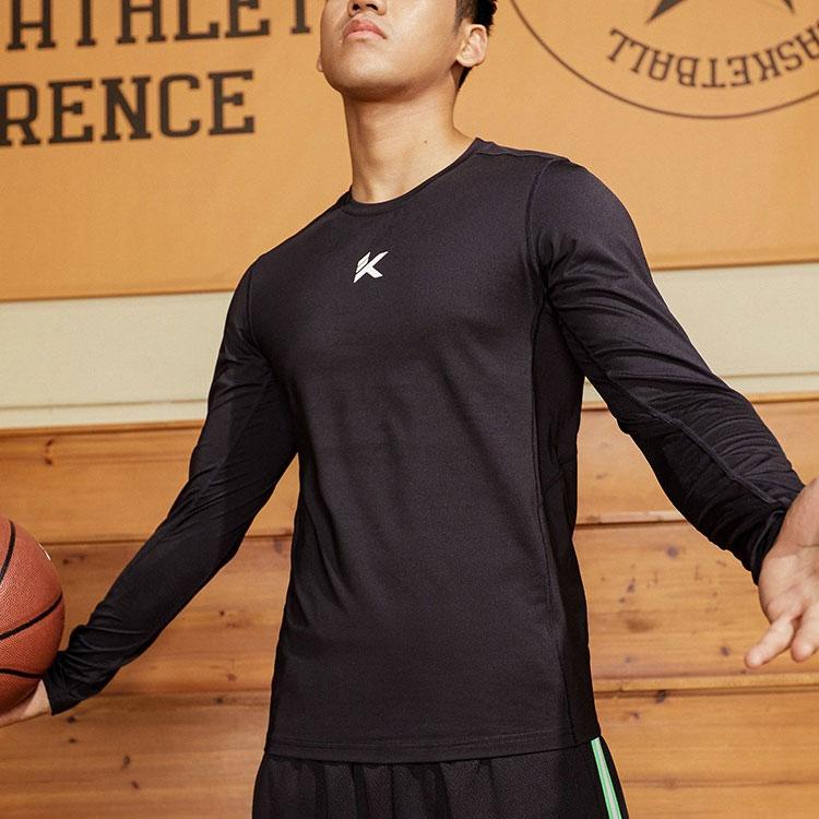 Anta Logo Print Breathable Round Neck Pullover Long Sleeve Fitness Shirt Men Tops Black 952231401-3
