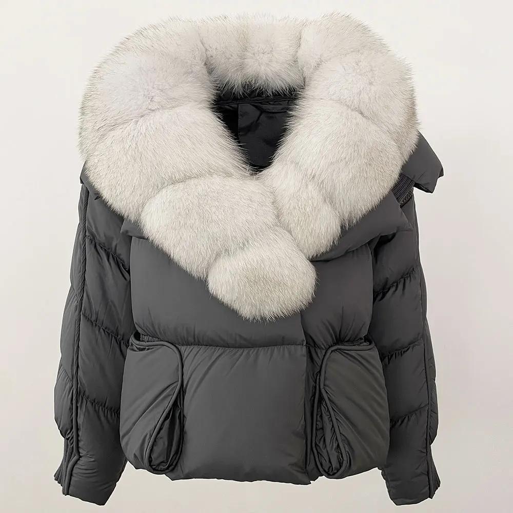 OFTBUY 2024 Winter Jacket Women Natural Real Raccoon Fox Fur Collar White Duck Down Coat Thick Warm Streetwear Casual Outerwear
