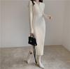 Autumn Winter Women's Dress Button V-neck Knitted Party Long Sleeve White Long Dress Bodycon Casual Elegant Ladies Dresses Harajuku