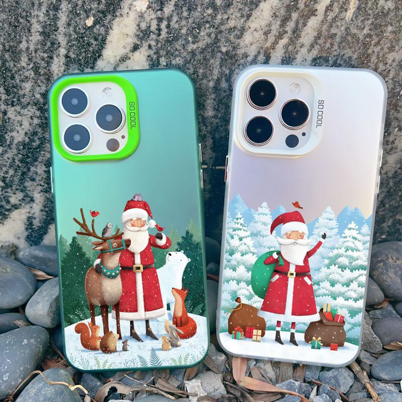 Luxury Cartoon Christmas Phone Case for IPhone 14 15 Pro Max Plus 11 12 13 Mini Pro Max Simple Santa Shockproof Laser Matte Case