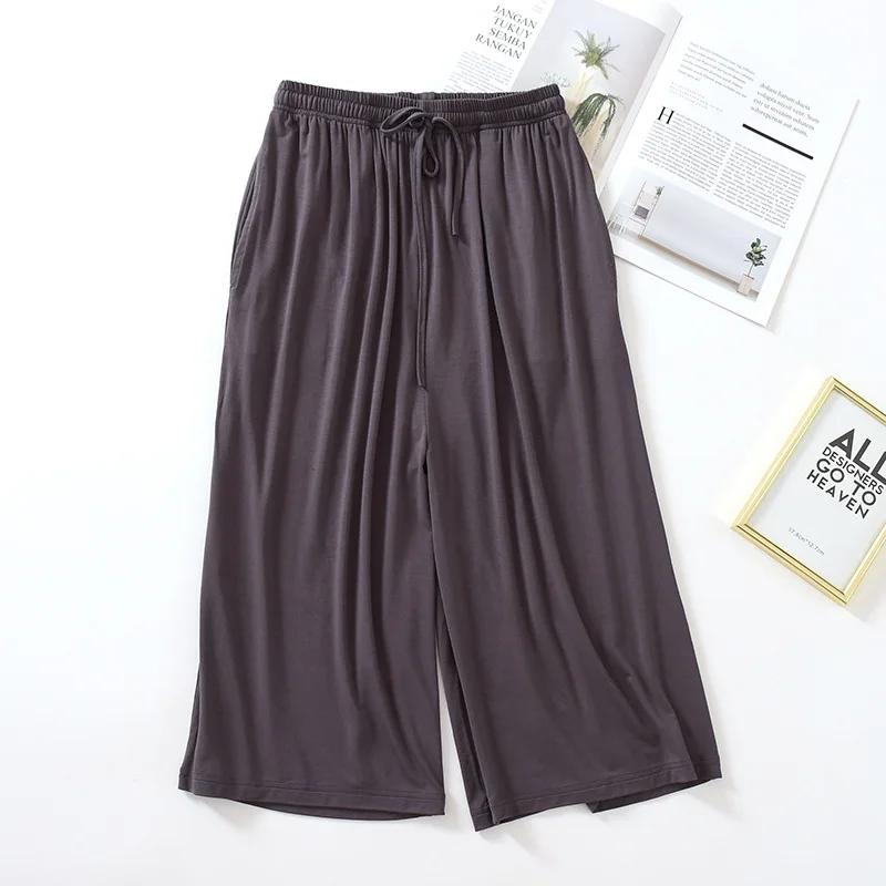

Summer Japanese Style Loose Cropped Trousers Ladies Modal Thin Shorts Solid Color Wide Leg Size Home Pants Womens Bottoms S темно-сірий