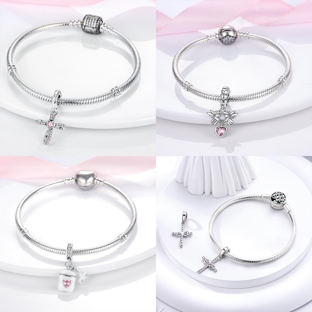 Copper Color Trunk Heart Shape Bow Pink Charms Beads Fitoriginal Bracelets Fine Diy Birthday Women Jewelry Gift