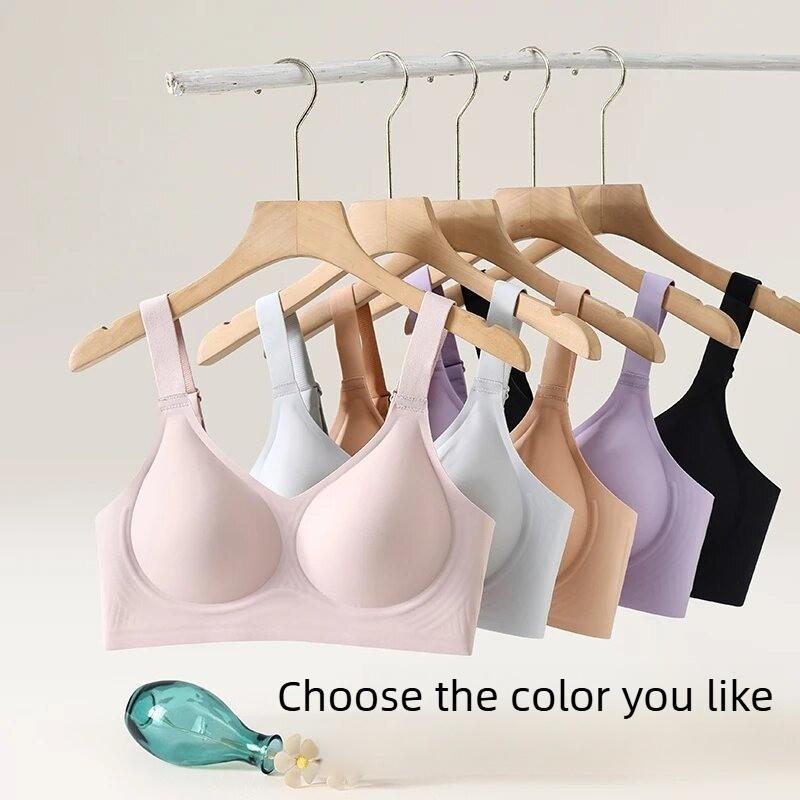 Jelly-style Underwear with Soft Support, Seamless Wide Shoulder Straps, Cup Fixation, Double Breast Reduction, Without Steel Rings.