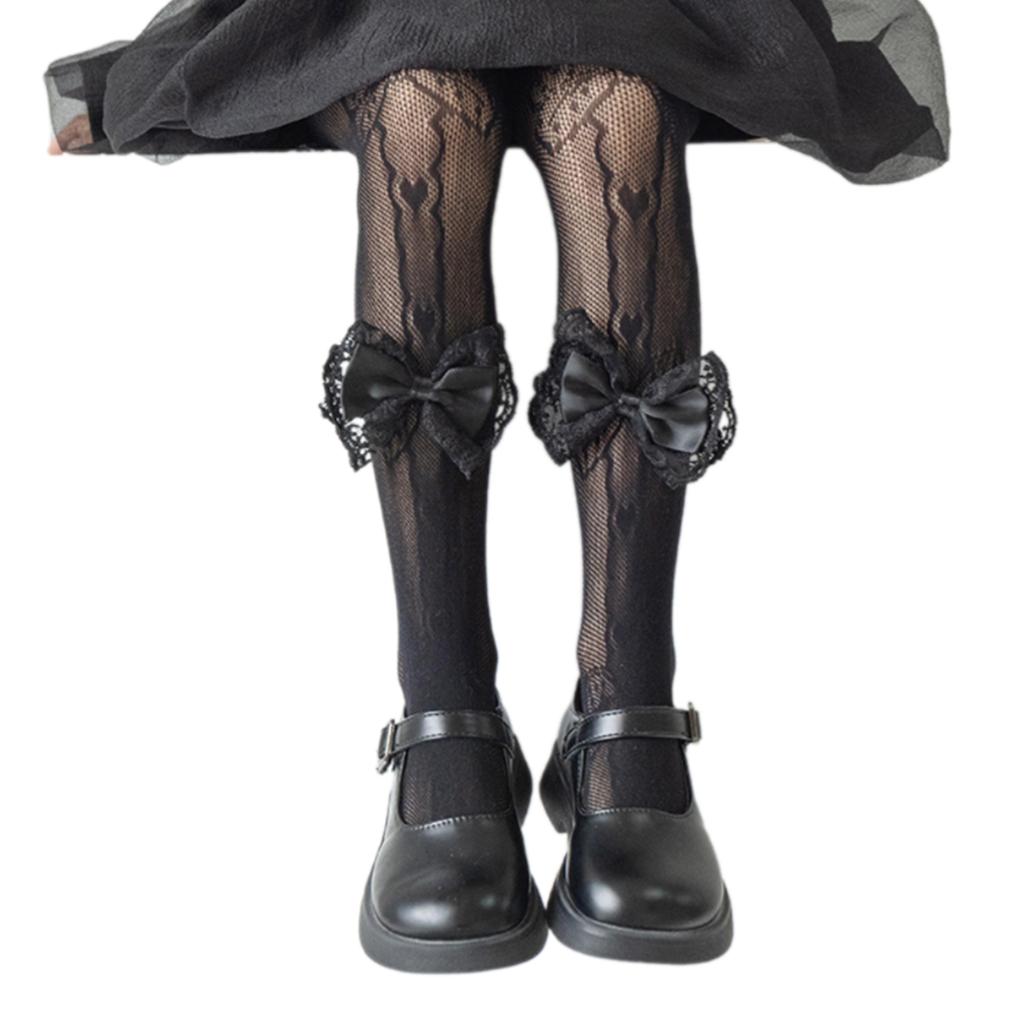 Lolita-inspirierte Strumpfhosen Bequeme Atmungsaktive Netzdesigns mit Schleifenakzenten Hochelastische Netzleggings für Mädchen