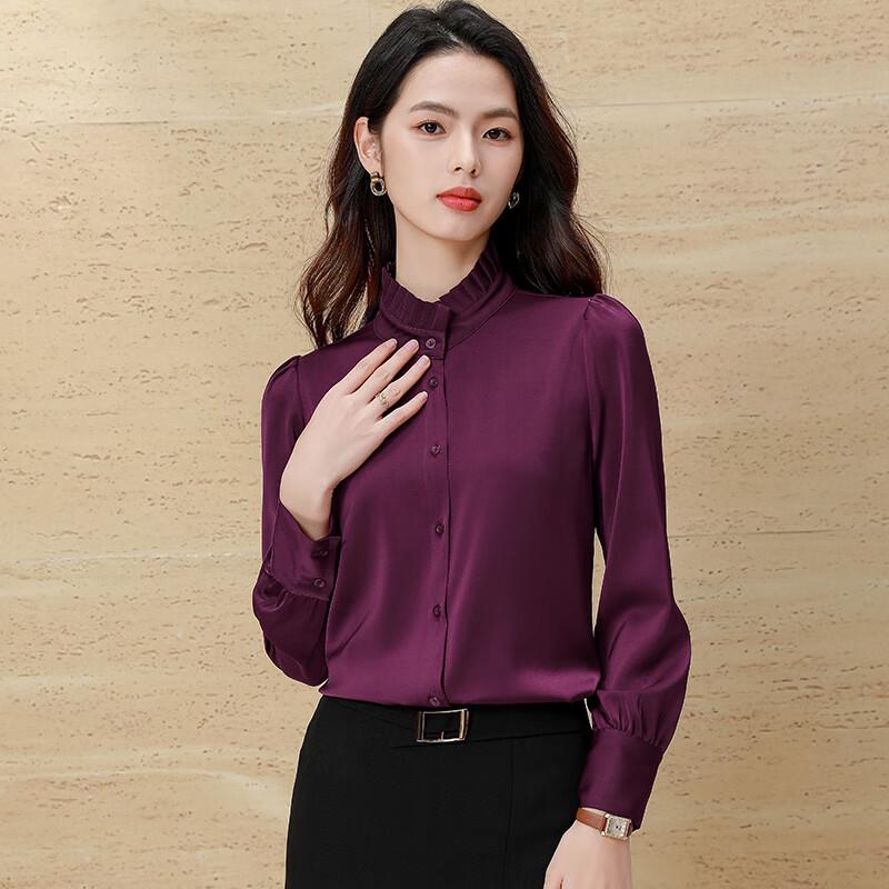 

Women s Ruffled Stand-Collar Long-Sleeve Blouse M