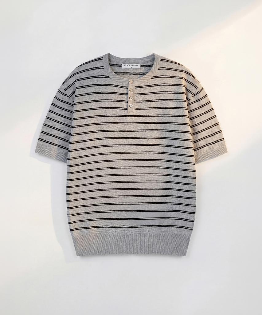Peullojeulum Stripe Henleyneck Cotton Knit Gray