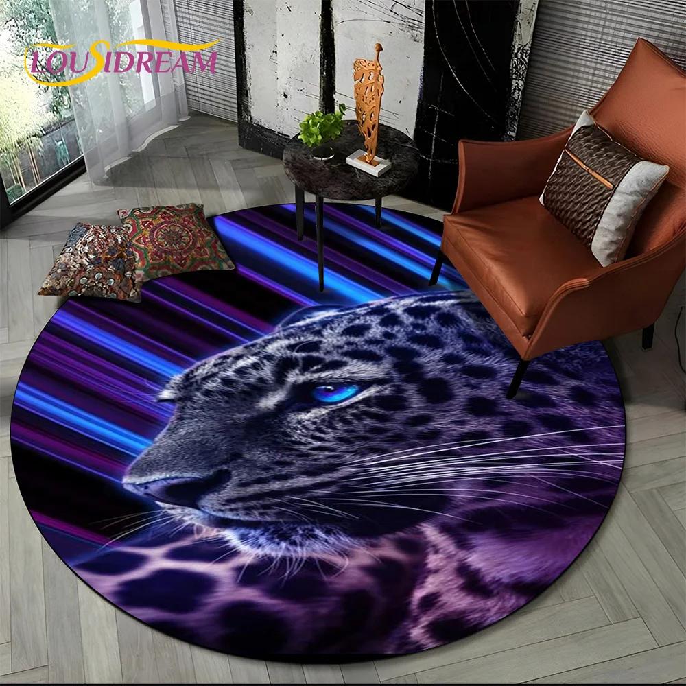 Animal Wildlife Cartoon Beast Tiger Lion Leopard Round Carpet Rug for Living Room Bedroom Child Decor,Pet Area Rug Non-slip Mat