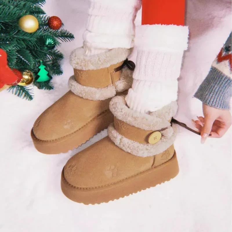 Winter Fashion Women's Boots Thick-Soled Cute Cotton Shoes, New Plus Velvet Thickened Warm Snow Boots for Women Zapatos De Mujer