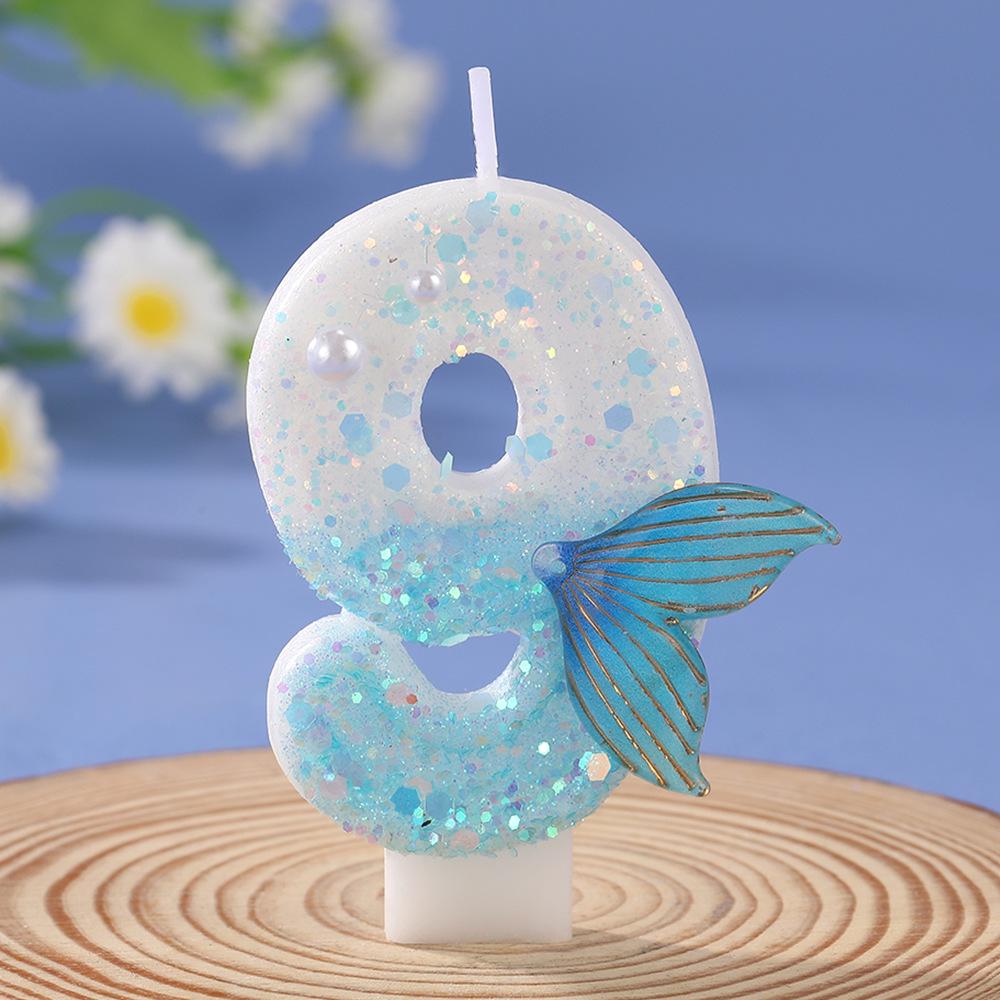 Blue Mermaid Tail Candle for Princess Birthday Cake