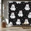 1Pc Cute Ghost Pattern Shower Curtain With Hooks, Polyester Fabric, Machine Washable, Perfect For Bathroom Decor.