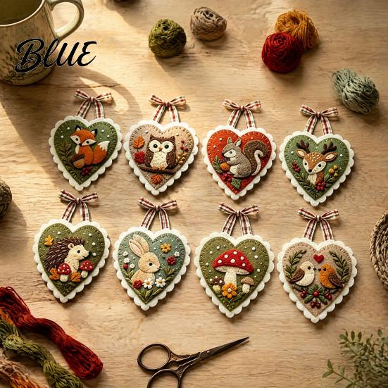 Creative Needlepoint Project Pendant Craft DIY Hand Sewing Kit Felt Heart Stitched Christmas Supplies Animal