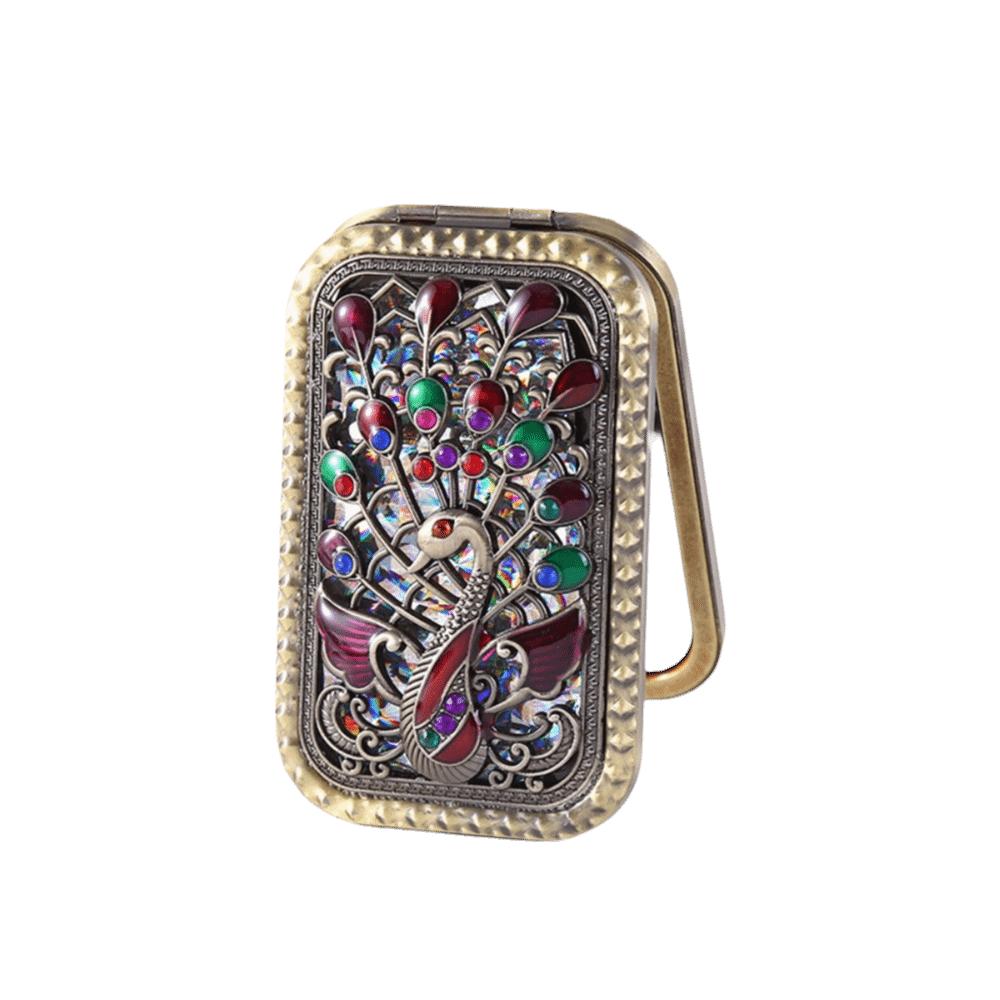 Square Compact Pocket Mirror Vintage Double Sided Mirror Luxury Peacock Makeup Mirror  Beauty Style 4