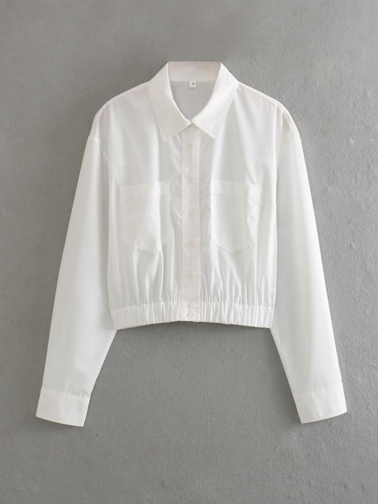 Spring 2024 Women's European & American Style Loose Turn-Down Collar Shirt: Elastic Waist, 3 Colors Available
