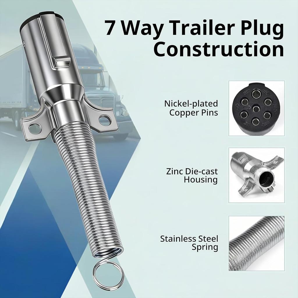High Soar 7 Way Trailer Plug Tester,7 Way Trailer Cord with Spring Guard Round Wiring Harness Power Electric Adapter Plug for Semi Truck Trailer