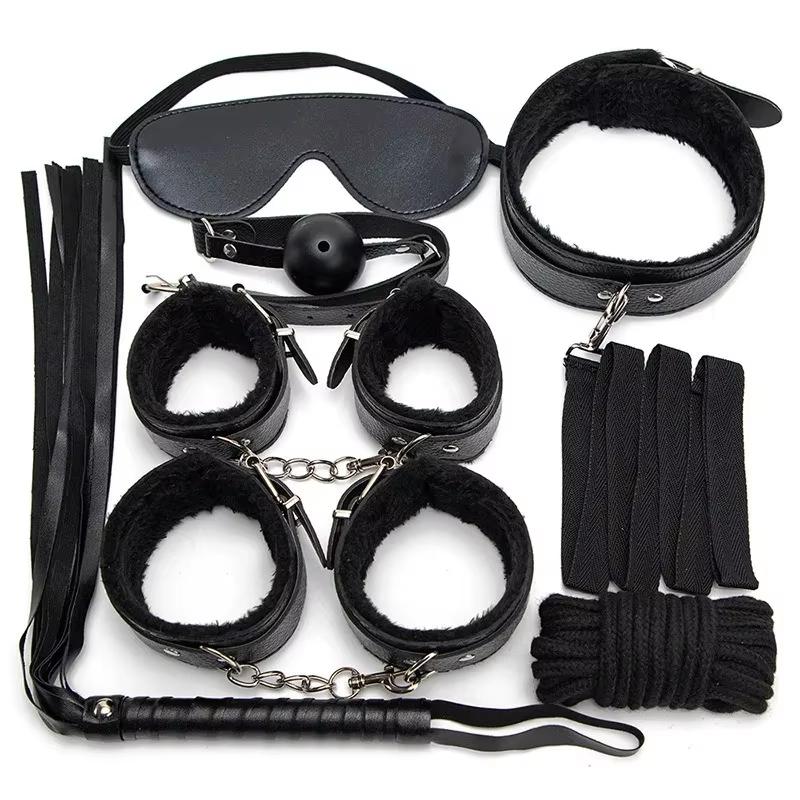 7-piece BDSM Soft PU Restrained Mood Set for Women, Adult Games, Slave Restraints, Handcuffs, Sex Whips, Men's Prostate Toys, an