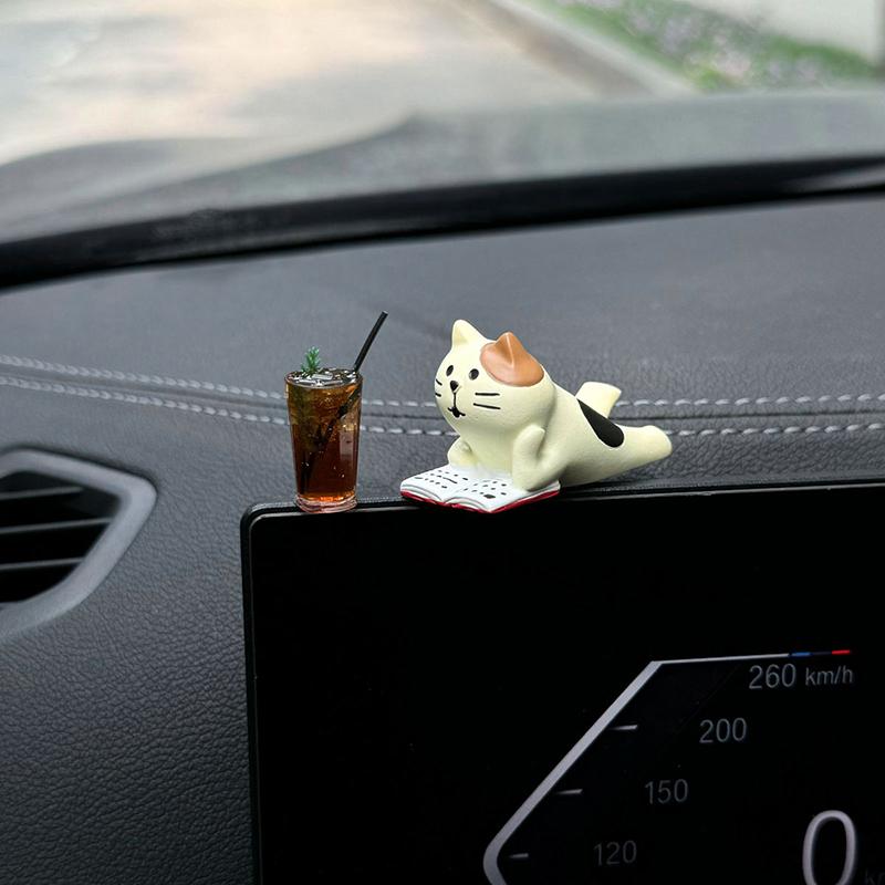 1Pc Cute Healing Kitten Ornaments For Car Dashboard Resin Cat Figure Car Interior Decorative Cat Ornament Vehicle Accessories