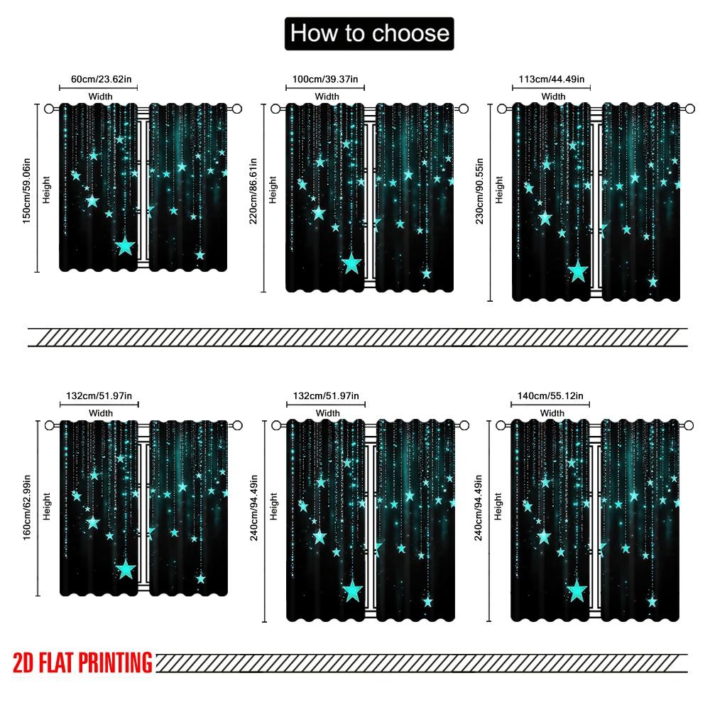 2D flat printing 2pcs Window Drapes Galaxy Versatile Durable Polyester,Without Electricity Versatile Applies to Indoor