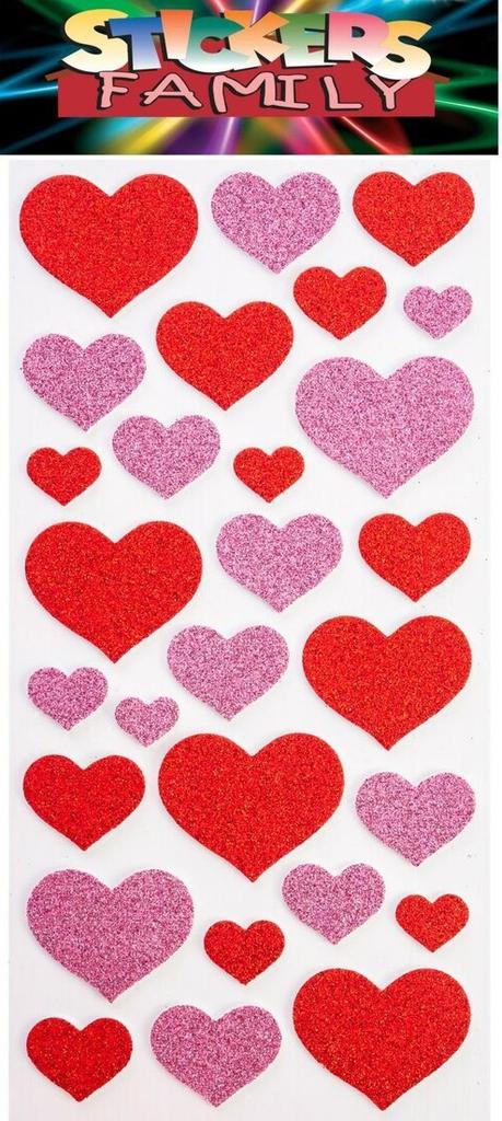 Decorative Foam Heart Stickers with Glitter 10x20cm