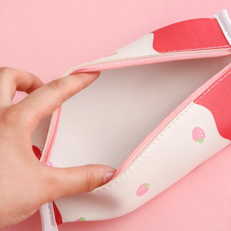 Adorable Heart Strawberry Milk Pencil Case - Japanese Style Stationery Bag