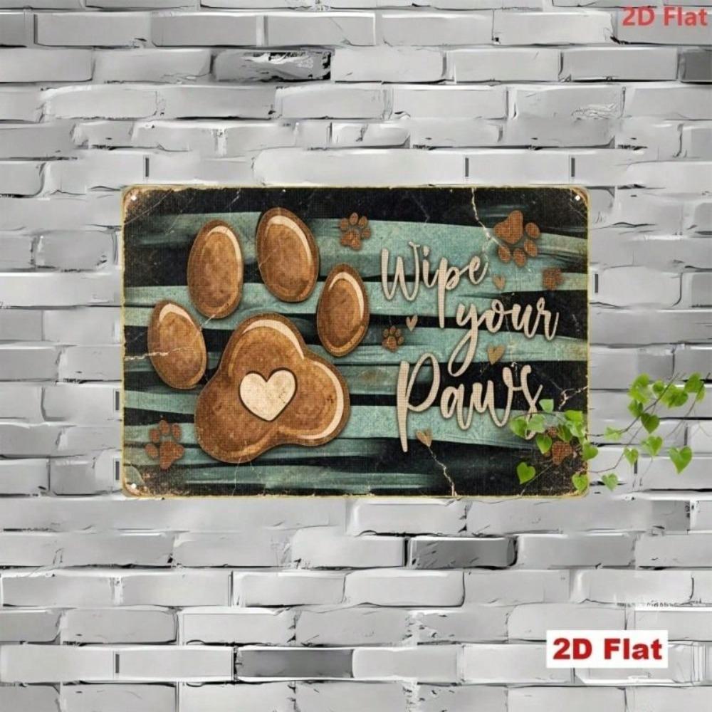 Vintage Metal Dog Paw Sign Wipe Your Paws Wall Decor Rustic Home Art 20x30cm