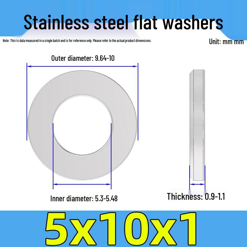 Jinguying Stainless Steel Flat Washer 201/304/316 Standard Size, No Burrs (GB97/DIN125)