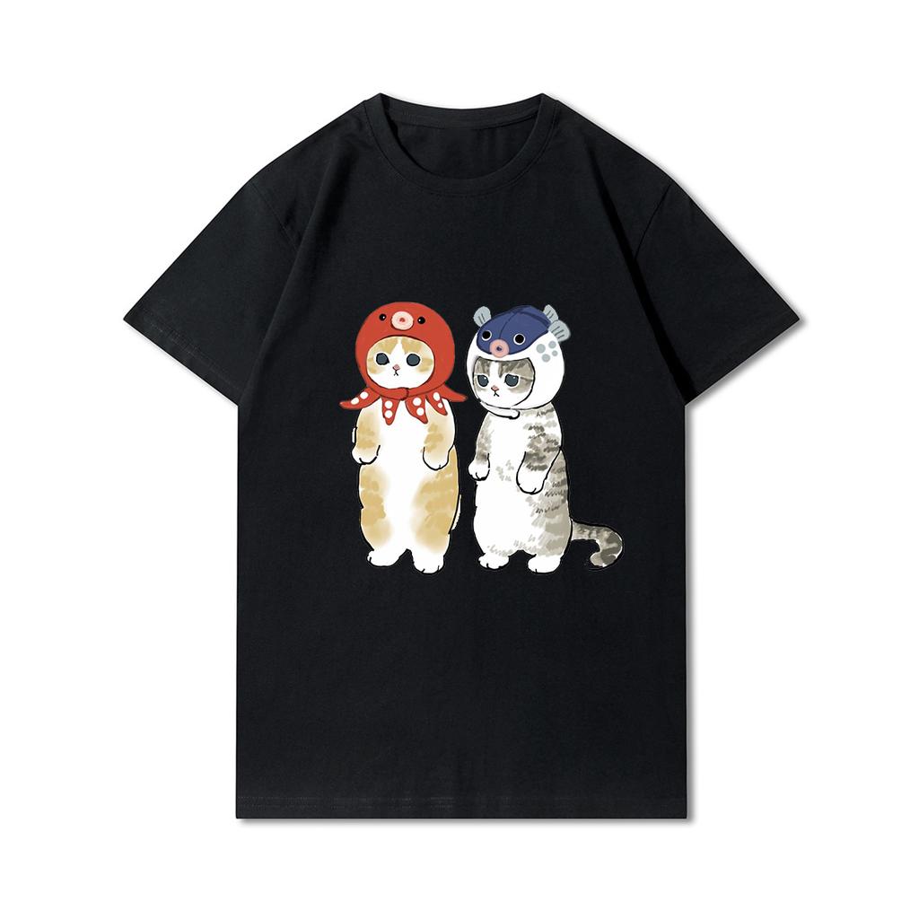 Taglie forti Gatti Squalo Stampato Donne T-shirt Girocollo Cotone Tops Estate Animale Y2K Moda 90S Casual Oversize Nero Tees