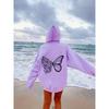 Women'S Fleece Shoulder Sleeve Sweater Letter Print Kangaroo Pocket Drawstring Butterfly Hoodie
