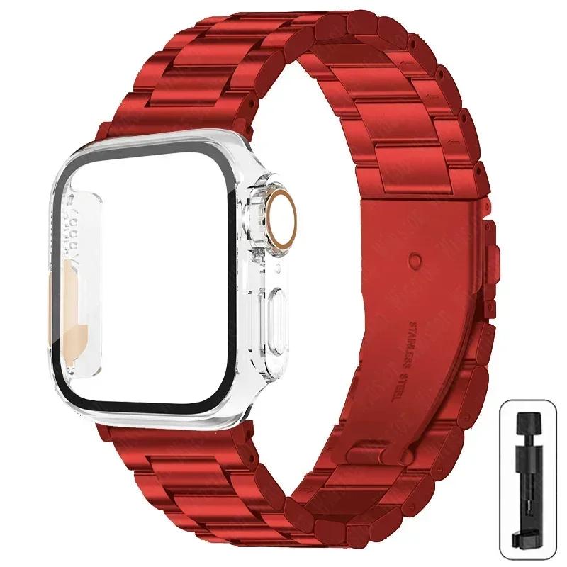 Armband i rostfritt stål + Ultrafodral för Apple Watch-band 10 42 mm 46 mm 44 mm 45 mm 41 mm 40 mm metallarmband för iwatch-serien 9 8 7 6 SE