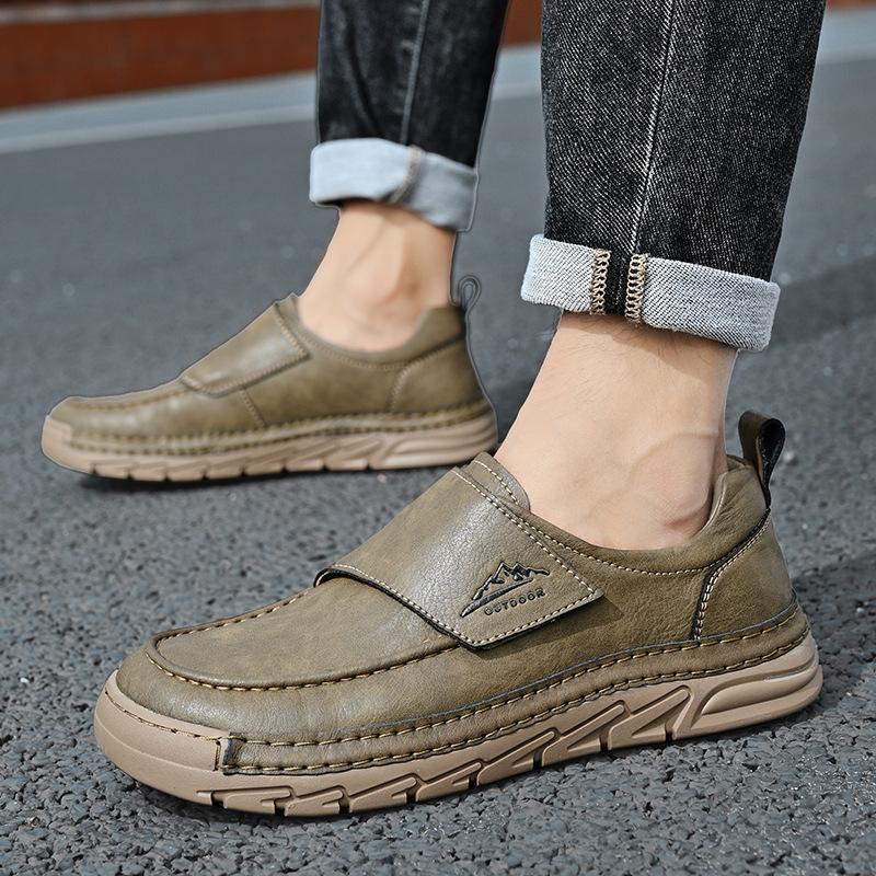 Popular Hand-stitched Men's Shoes Autumn and Winter Casual Shoes One-pedal Men's Leather Shoes Low-top Large-size Dad Shoes