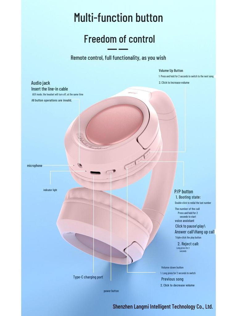 Cross-Border Hot-Selling Noise-Cancelling Over-Ear Bluetooth Stereo Headphones