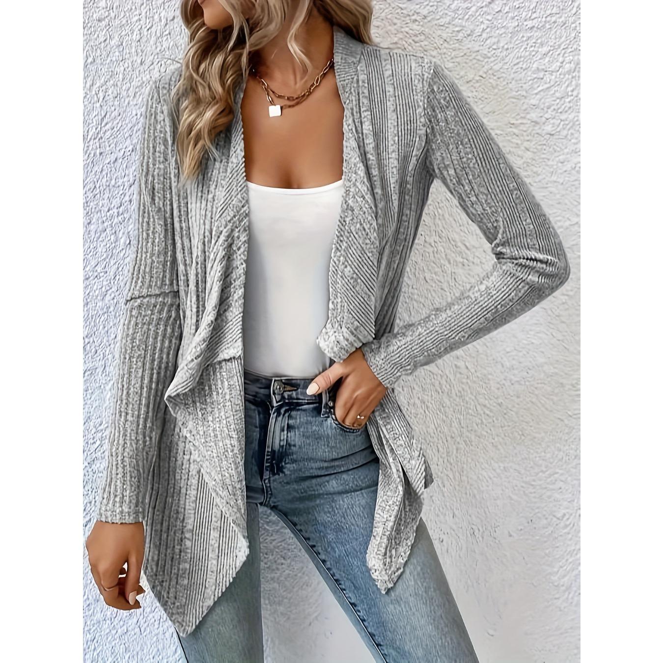 

QICED Autumn and Winter Women s Solid Color Casual Fashion Loose Long Sleeve Knitted Cardigan Top M сірий колір