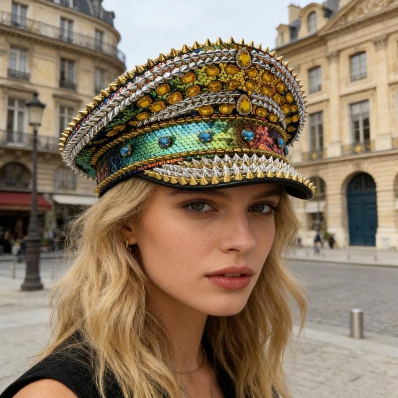 Stylish Rhinestones And Studded Flat Top Cap For Women Men Baseball Hat Fashionable Party Accessory With Adjustable Size