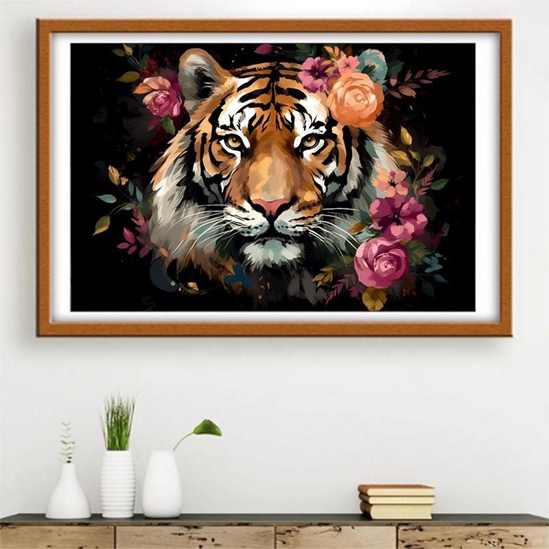 5d DIY Diamond Painting Cross Stitch Oil Painting Animal Tiger Flowers Diamond Embroidery Mosaic Full Round Drill Home Decor Arts