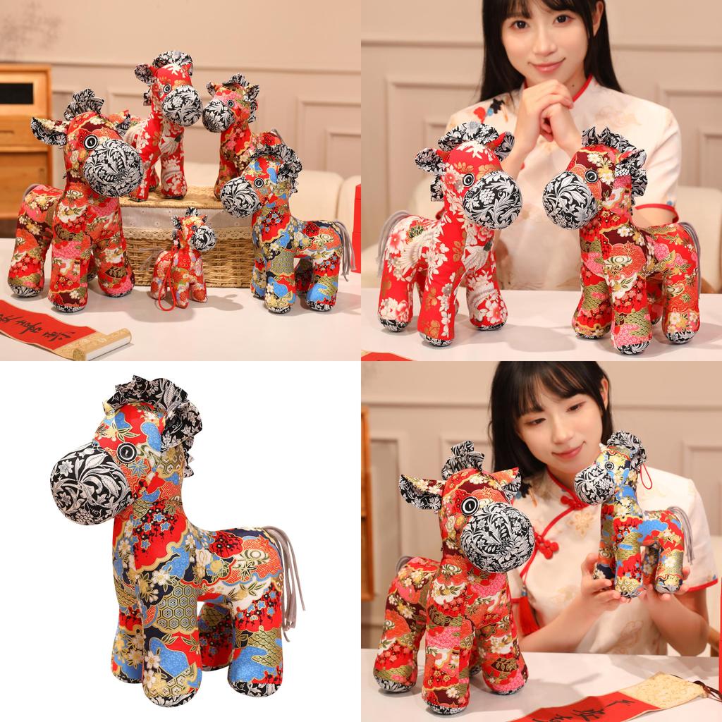 Chinese New Year Pony Plush Toy With Cloud Pattern Cotton For Gift And Decor