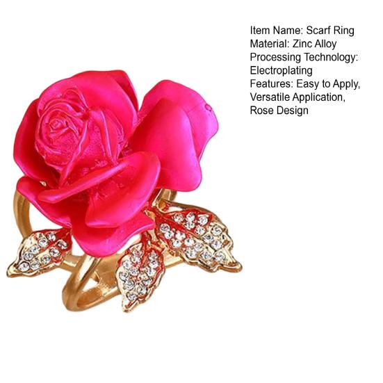 Rose Scarf Ring Rhinestone Flower Scarf Clip Ring Elegant Scarf Holder Slide Ring